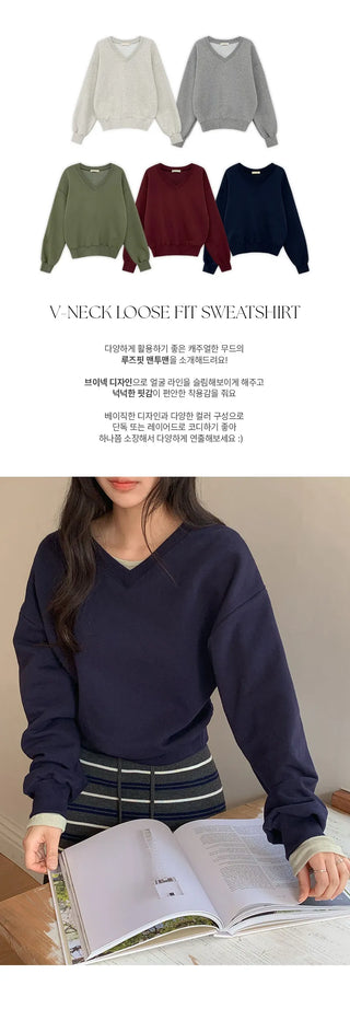 Dearjet V neck Loose Fit Sweatshirt