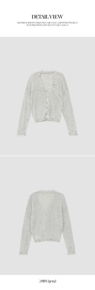 Hazren Frill See through V Neck Long Sleeve Cardigan
