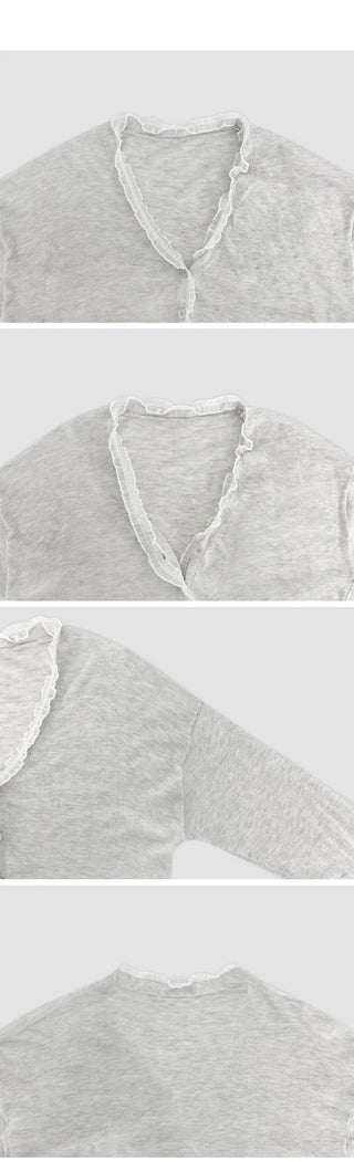 Hazren Frill See through V Neck Long Sleeve Cardigan