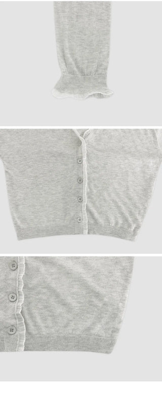 Hazren Frill See through V Neck Long Sleeve Cardigan