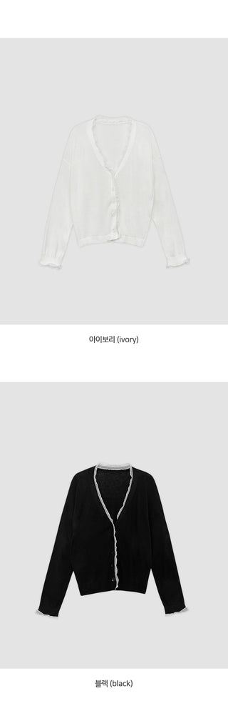 Hazren Frill See through V Neck Long Sleeve Cardigan