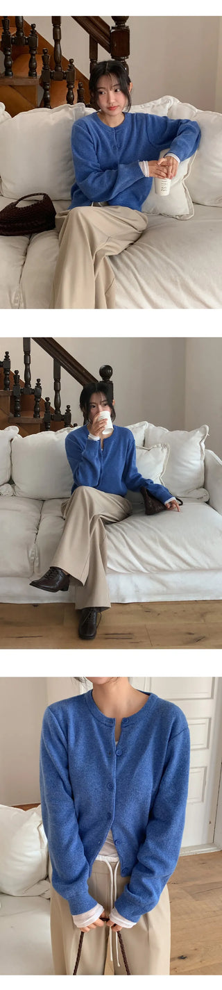 Lemain Round Long Sleeve Knit Cardigan