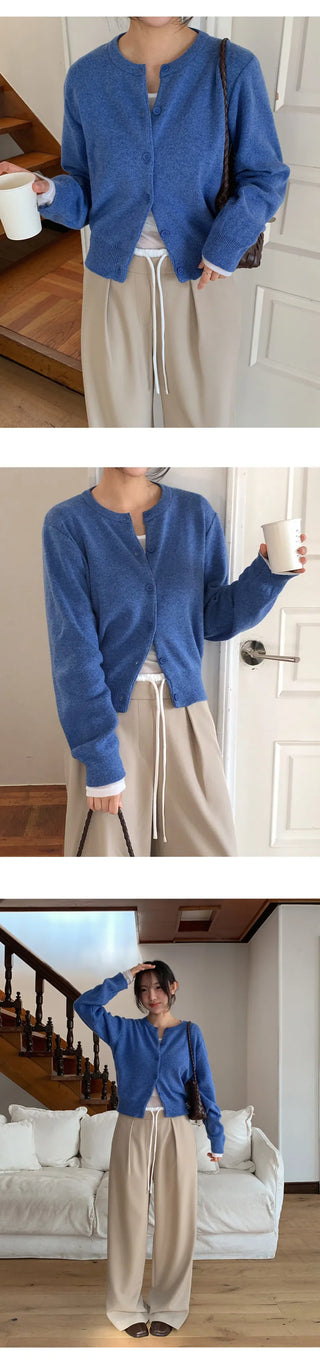 Lemain Round Long Sleeve Knit Cardigan