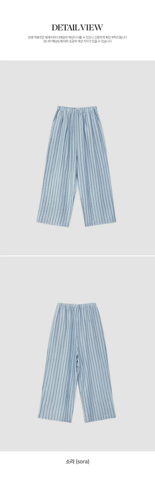 Soyden Linen Stripe Elastic Waist Wide Pants