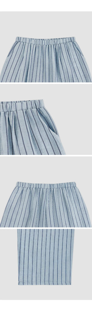 Soyden Linen Stripe Elastic Waist Wide Pants