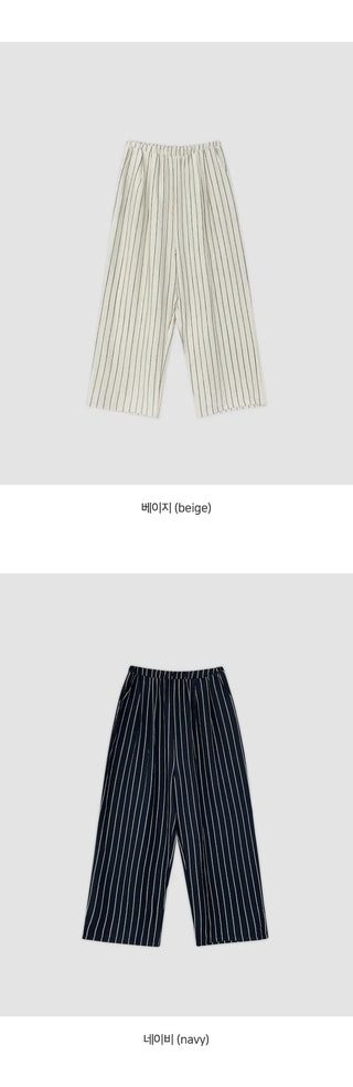 Soyden Linen Stripe Elastic Waist Wide Pants