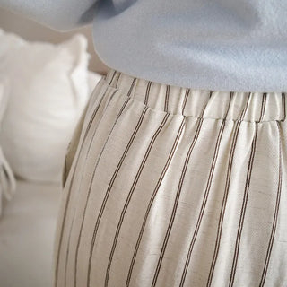 Soyden Linen Stripe Elastic Waist Wide Pants