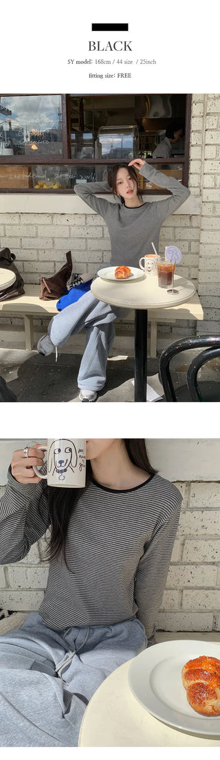 Deztell Round Striped Long Sleeve T shirt