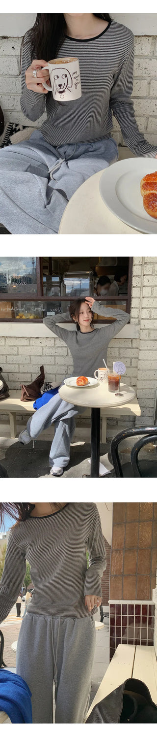 Deztell Round Striped Long Sleeve T shirt