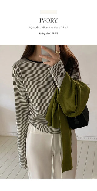 Deztell Round Striped Long Sleeve T shirt