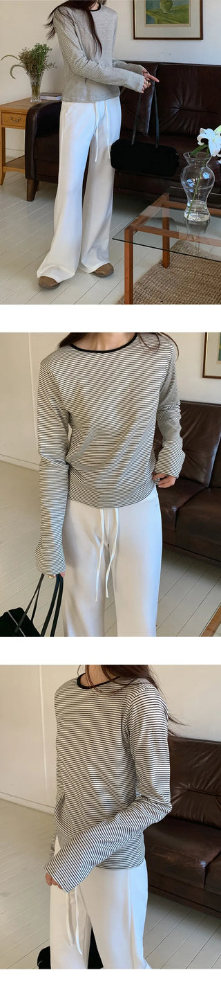 Deztell Round Striped Long Sleeve T shirt