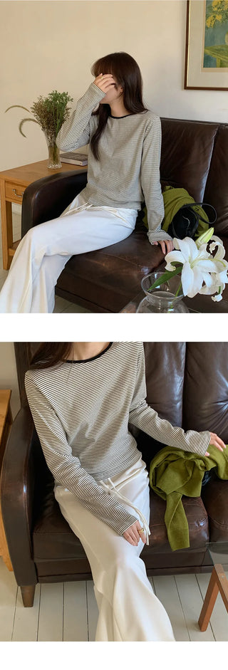 Deztell Round Striped Long Sleeve T shirt