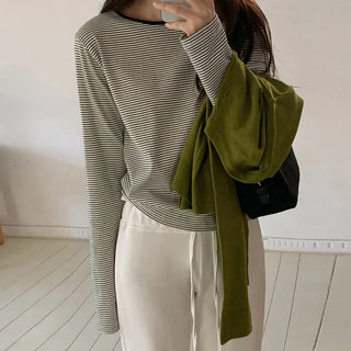 Deztell Round Striped Long Sleeve T shirt