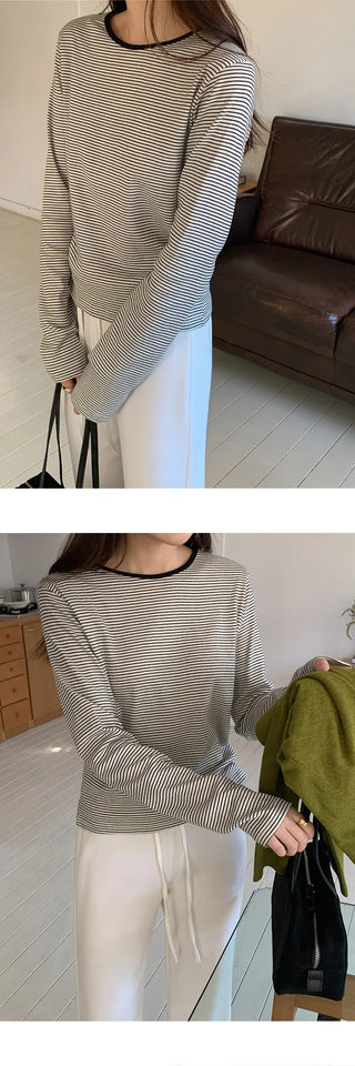 Deztell Round Striped Long Sleeve T shirt