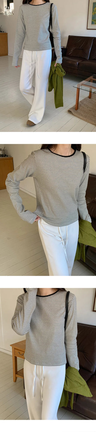 Deztell Round Striped Long Sleeve T shirt