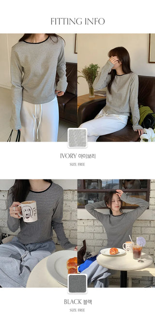 Deztell Round Striped Long Sleeve T shirt
