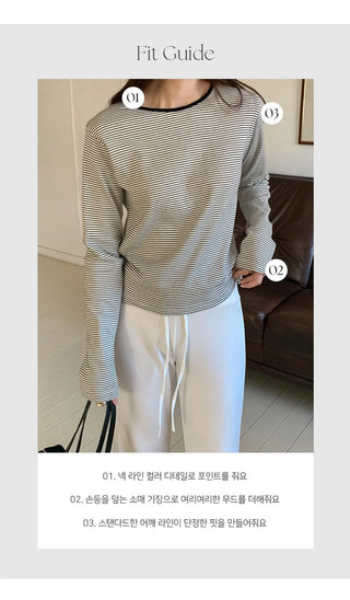 Deztell Round Striped Long Sleeve T shirt