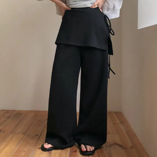 Elline String Wrap Skirt Layered Elastic Two Way Wide Pants