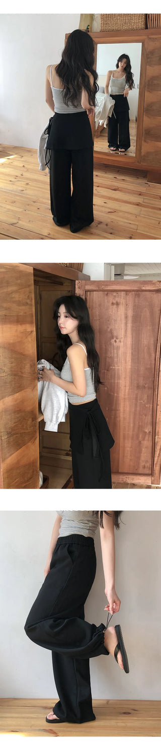 Elline String Wrap Skirt Layered Elastic Two Way Wide Pants