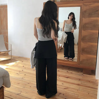 Elline String Wrap Skirt Layered Elastic Two Way Wide Pants