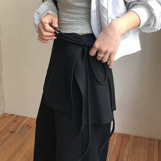 Elline String Wrap Skirt Layered Elastic Two Way Wide Pants