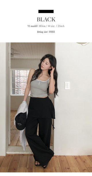Elline String Wrap Skirt Layered Elastic Two Way Wide Pants