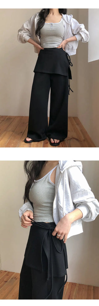 Elline String Wrap Skirt Layered Elastic Two Way Wide Pants