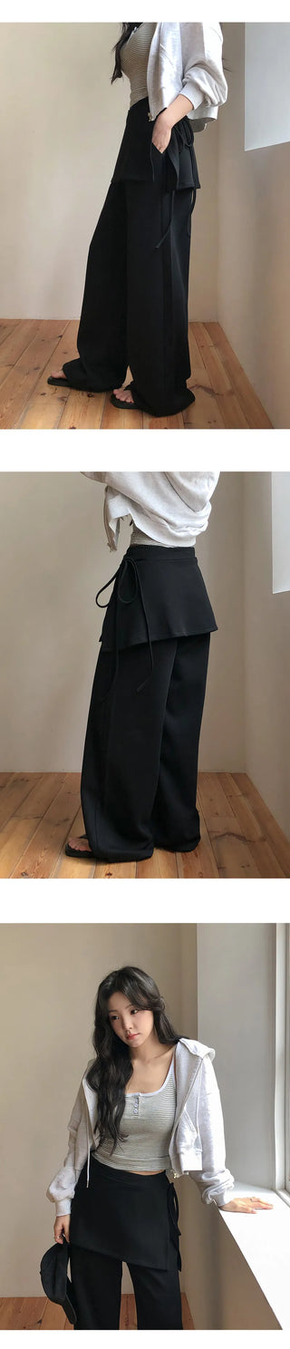 Elline String Wrap Skirt Layered Elastic Two Way Wide Pants