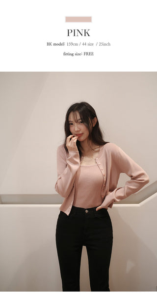Cedrin Viscose Ribbed Knit Sleeveless Long Sleeve Cardigan Set