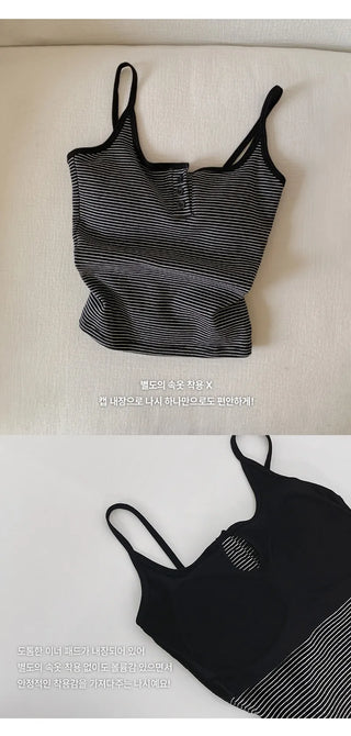 Selvrin Striped Button Ribbed Sleeveless Cap Top