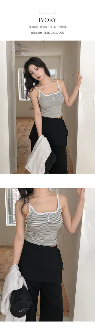 Selvrin Striped Button Ribbed Sleeveless Cap Top