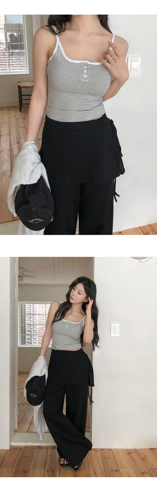 Selvrin Striped Button Ribbed Sleeveless Cap Top