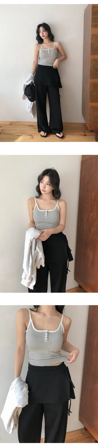Selvrin Striped Button Ribbed Sleeveless Cap Top
