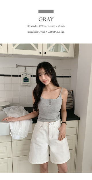Selvrin Striped Button Ribbed Sleeveless Cap Top