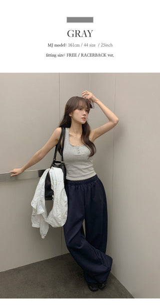 Selvrin Striped Button Ribbed Sleeveless Cap Top