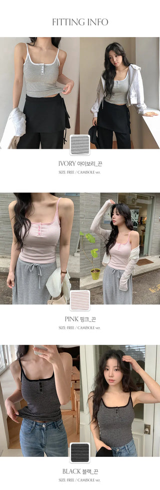 Selvrin Striped Button Ribbed Sleeveless Cap Top