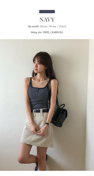 Selvrin Striped Button Ribbed Sleeveless Cap Top
