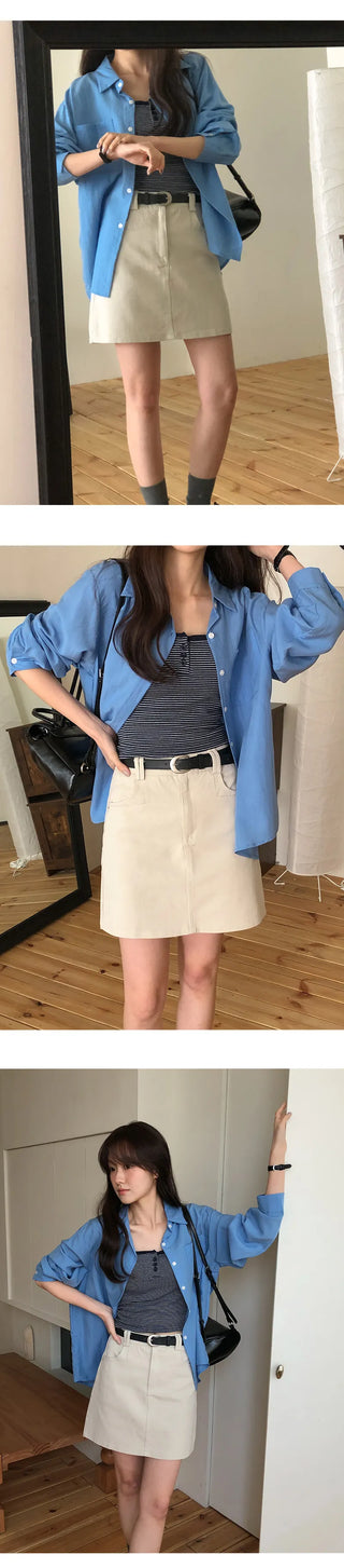 Selvrin Striped Button Ribbed Sleeveless Cap Top