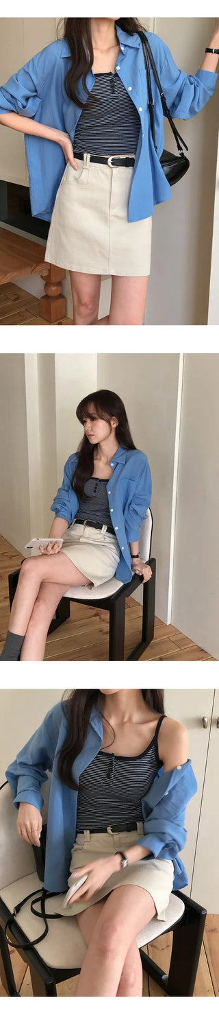 Selvrin Striped Button Ribbed Sleeveless Cap Top