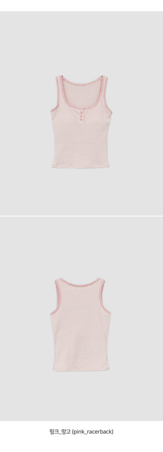 Selvrin Striped Button Ribbed Sleeveless Cap Top