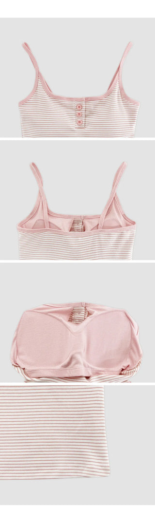 Selvrin Striped Button Ribbed Sleeveless Cap Top