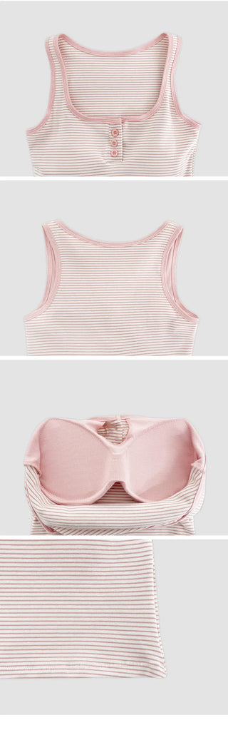 Selvrin Striped Button Ribbed Sleeveless Cap Top