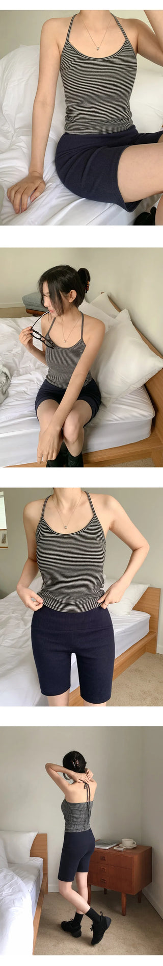 Karein Striped String Halterneck Sleeveless Top