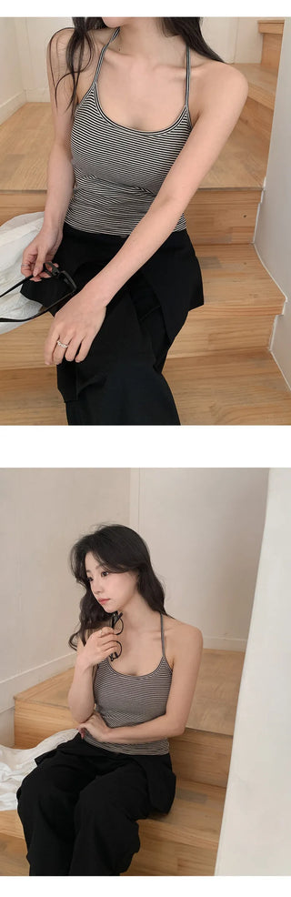Karein Striped String Halterneck Sleeveless Top