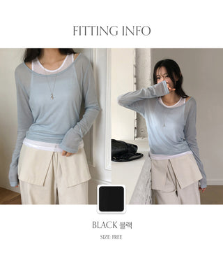 Slend See through Sleeveless Layered U Neck Long Sleeve T Shirt