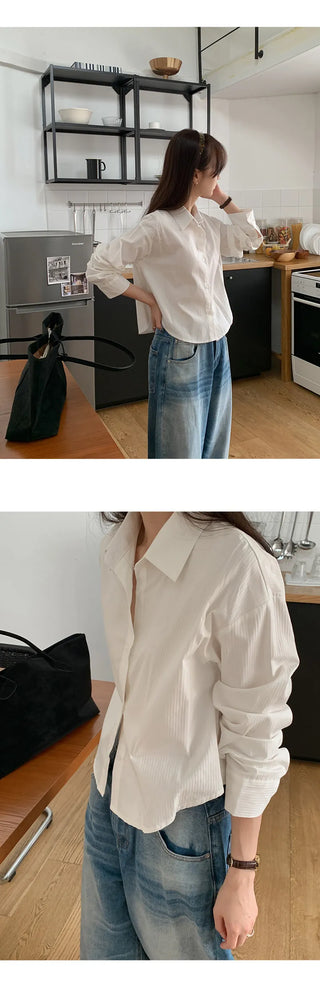 Benipen Striped Herringbone Crop Shirt