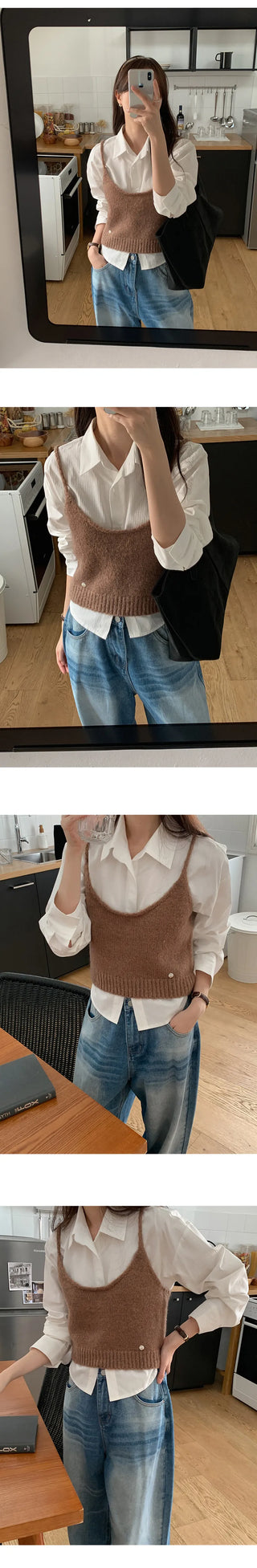 Benipen Striped Herringbone Crop Shirt