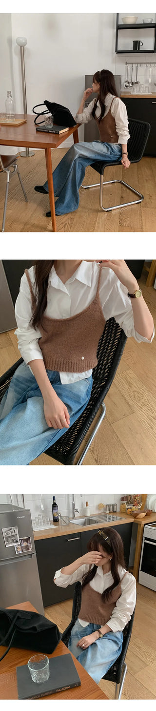 Benipen Striped Herringbone Crop Shirt