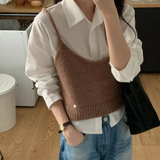Benipen Striped Herringbone Crop Shirt