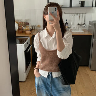 Benipen Striped Herringbone Crop Shirt